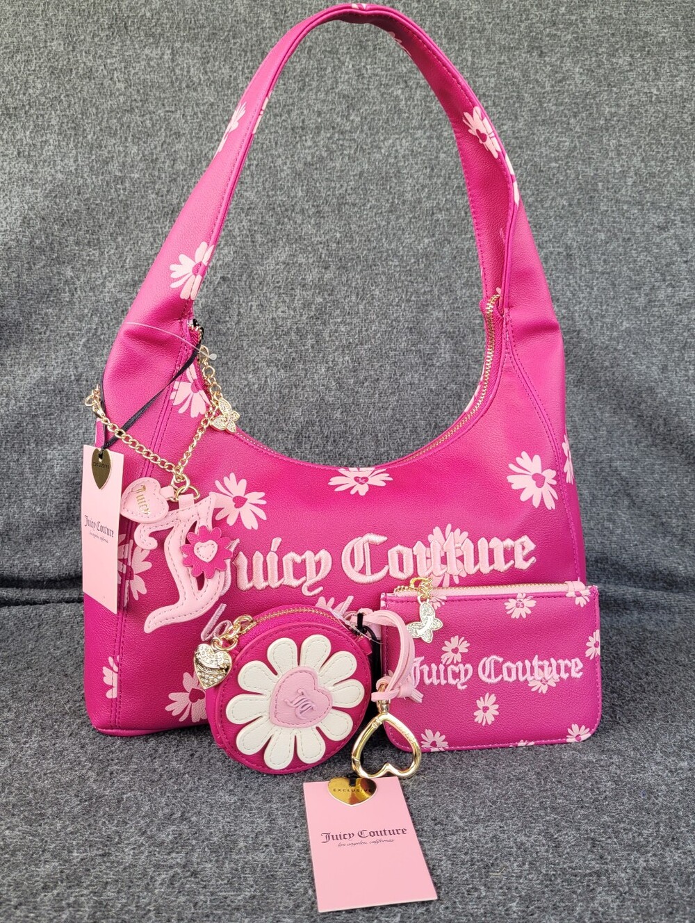 Juicy Couture Daisy For Juicy Hobo Handbag and Card Wallet In Raspberry Tart - Picture 7 of 11